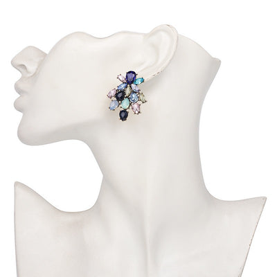 New Flower Alloy Glass Drill Stud Earrings
