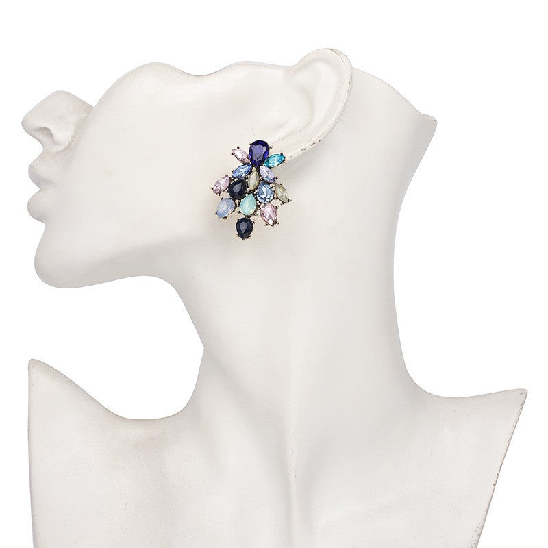 New Floral Alloy Glass Crystal Stud Earrings