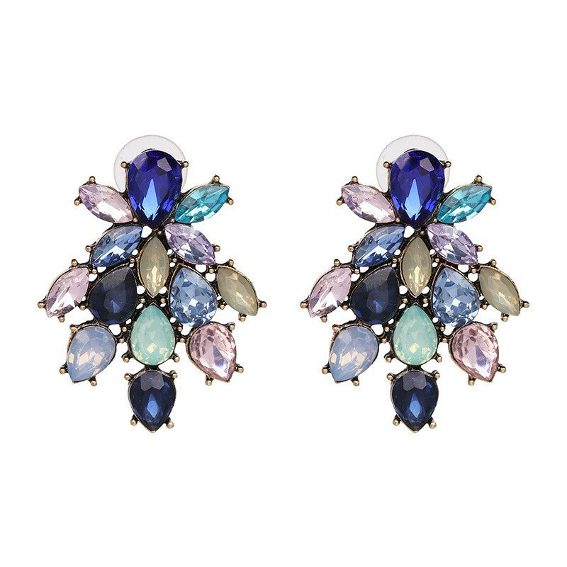 New Floral Alloy Glass Crystal Stud Earrings