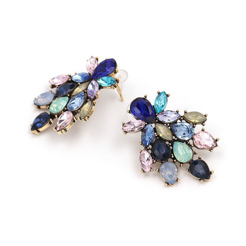 New Floral Alloy Glass Crystal Stud Earrings