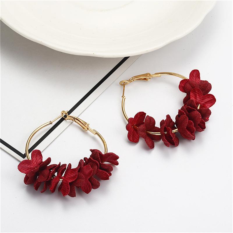 New Trendy Flower Alloy Hoop Drop Earrings