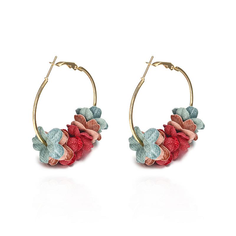 New Trendy Flower Alloy Hoop Drop Earrings