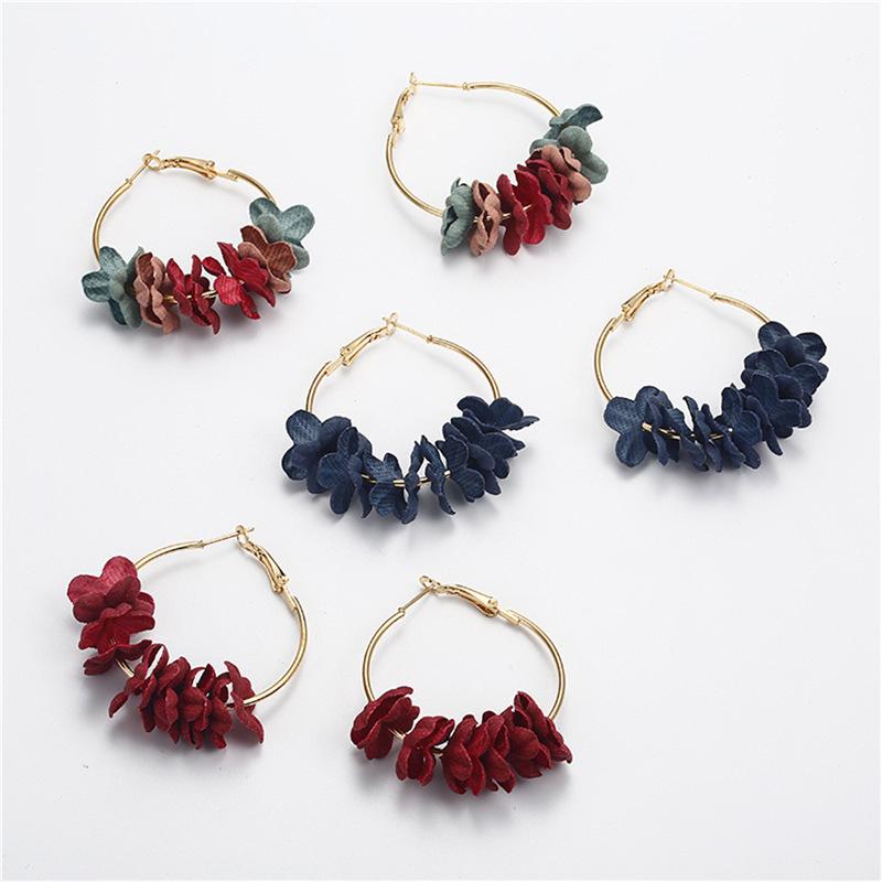 New Trendy Flower Alloy Hoop Drop Earrings