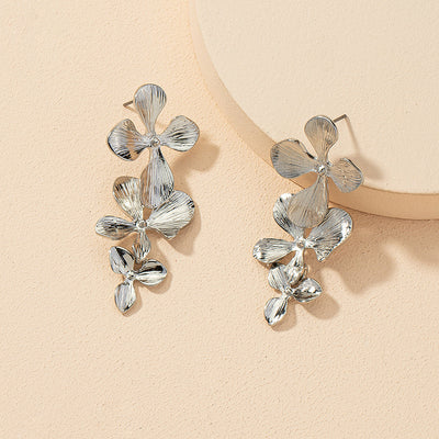 Elegant Floral Metal Drop Earrings - Unique Design Statement Jewelry