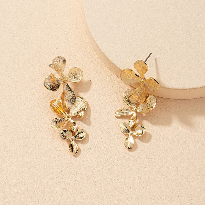 Elegant Floral Metal Drop Earrings - Unique Design Statement Jewelry