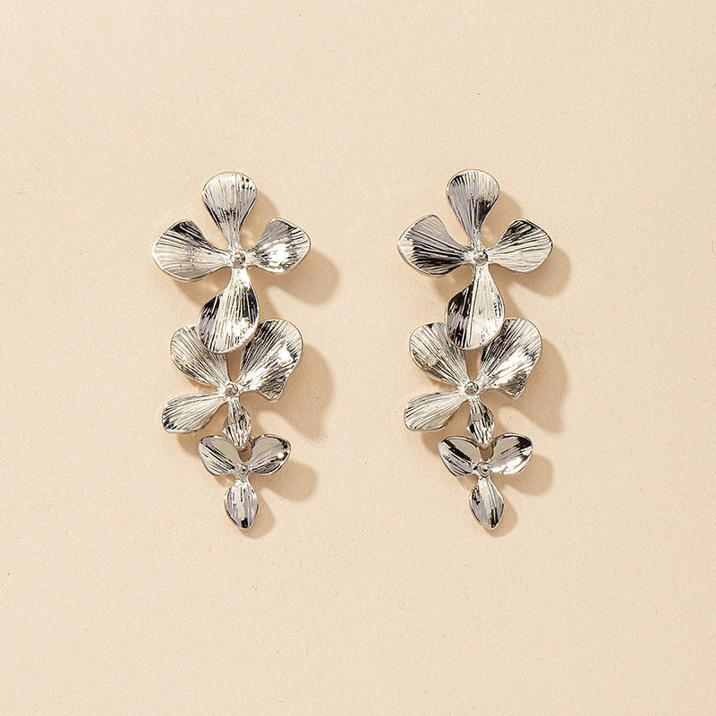 Elegant Floral Metal Drop Earrings - Unique Design Statement Jewelry