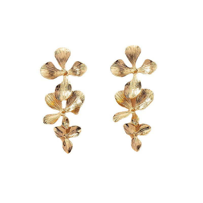 Elegant Floral Metal Drop Earrings - Unique Design Statement Jewelry