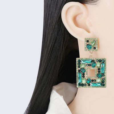 New Geometric Color Diamond Square Hollow Pendant Earrings