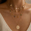 New Geometric Disc Tassel Alloy Buckle Rhinestone Tassel Disc Pendant Four-layer Necklace