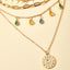 New Geometric Disc Tassel Alloy Buckle Rhinestone Tassel Disc Pendant Four-layer Necklace