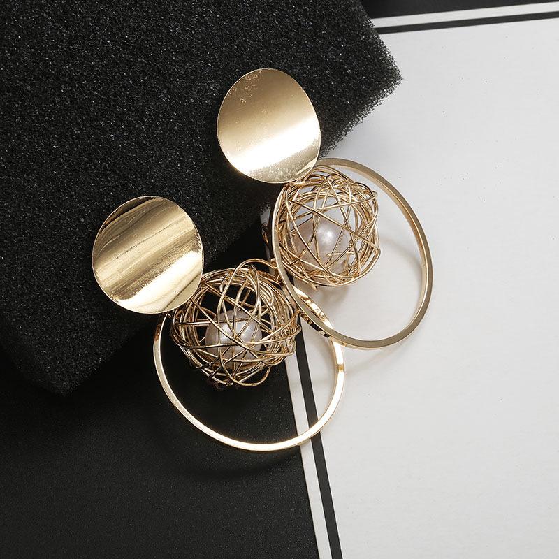 Geometric Embossed Round Alloy Earrings - Trendy Fashion Statement Jewelry