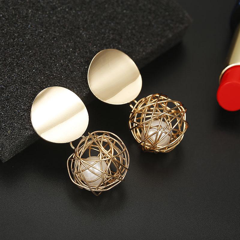 Geometric Embossed Round Alloy Earrings - Trendy Fashion Statement Jewelry