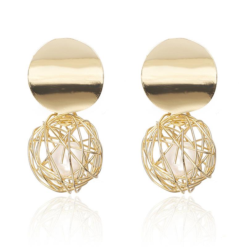 Geometric Embossed Round Alloy Earrings - Trendy Fashion Statement Jewelry