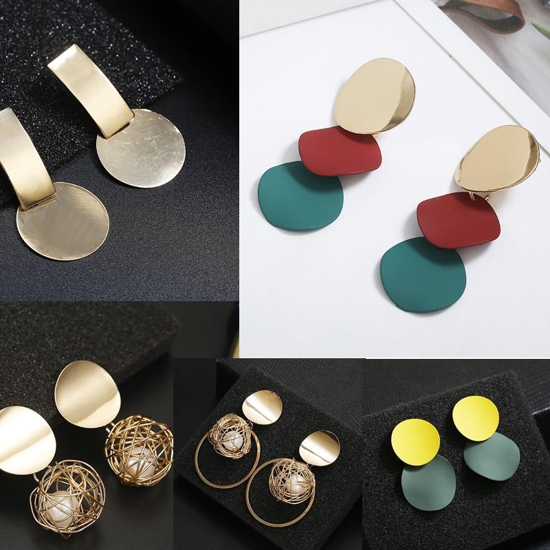 Geometric Embossed Round Alloy Earrings - Trendy Fashion Statement Jewelry