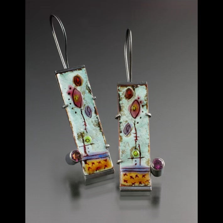 Hand-Painted Floral Enamel Bohemian Diamond Earrings