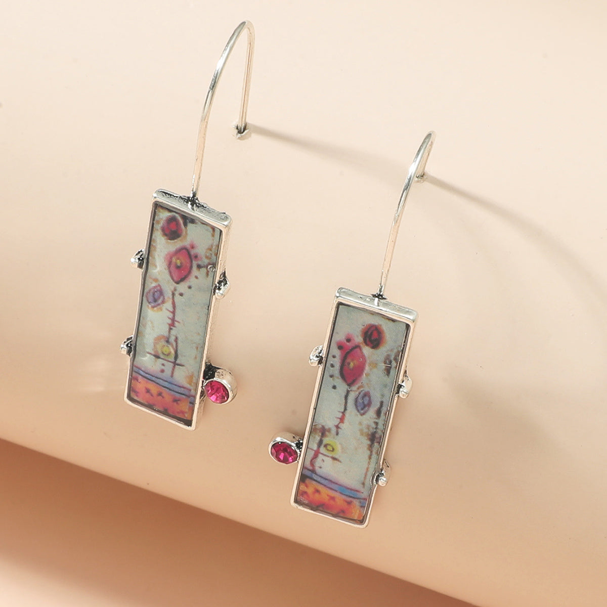 Hand-Painted Floral Enamel Bohemian Diamond Earrings