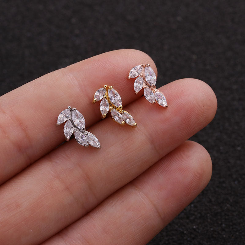 Stainless Steel Leaf and Star Zircon Earrings