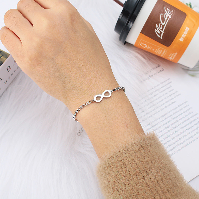 Lucky Number 8 Minimalist Stainless Steel Bracelet for Women