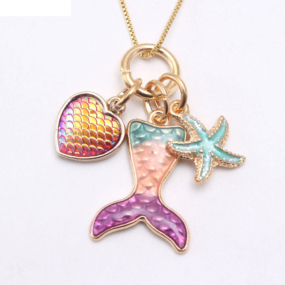 New Enamel Mermaid Pendant Box Chain Necklace for Children