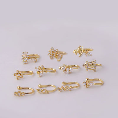 New Micro Inlaid Zircon Nasal Splint Fake Nose Ring Non-Piercing Puncture Nose Studs