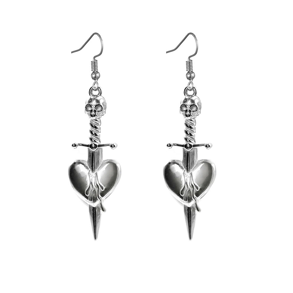 New Personality Dark Retro Style Heart-shaped Rose Skull Butterfly Earrings