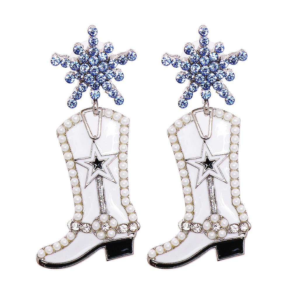 New Punk Exaggerated Martin Boots Earrings with Alloy Rhinestone Inlay