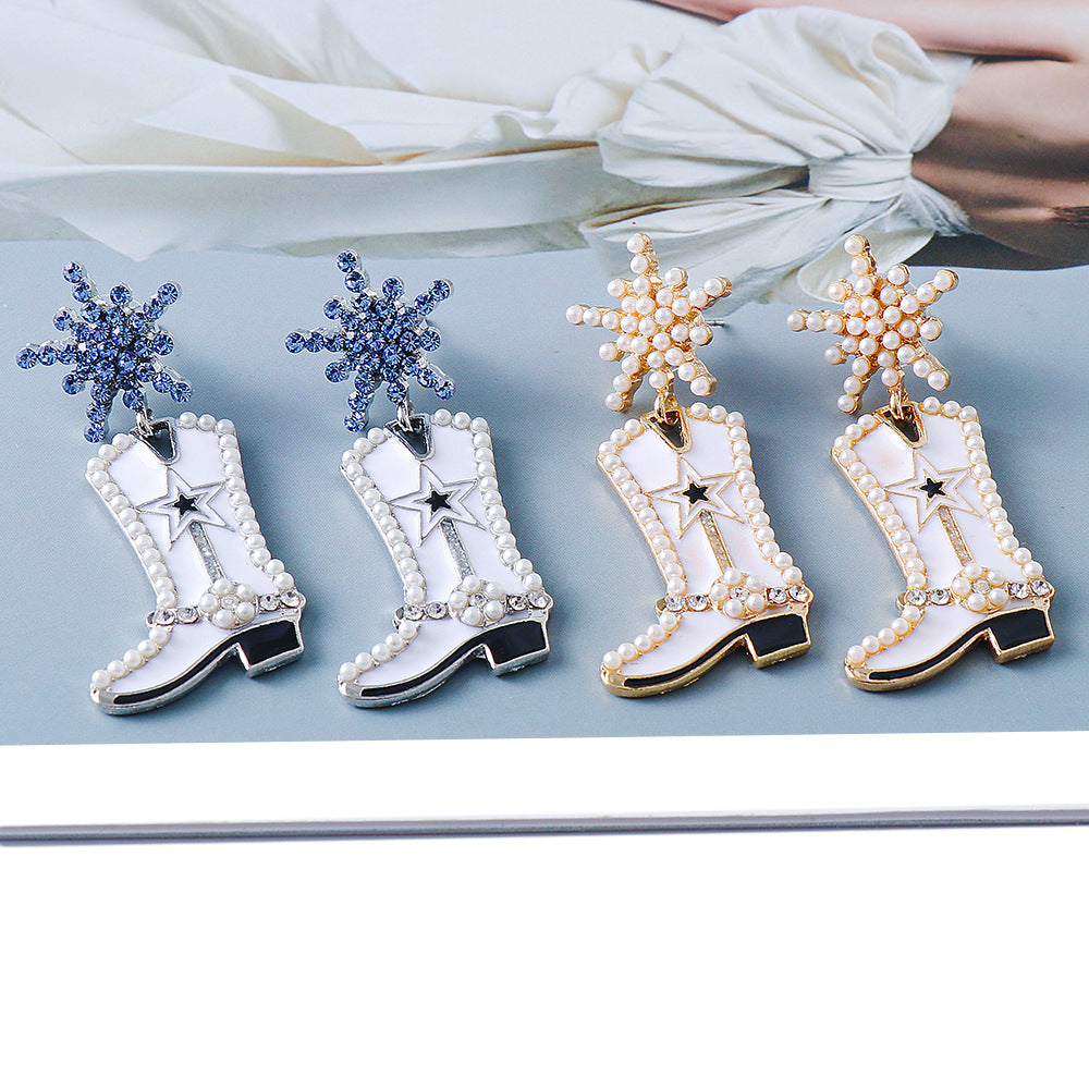 New Punk Exaggerated Martin Boots Earrings with Alloy Rhinestone Inlay