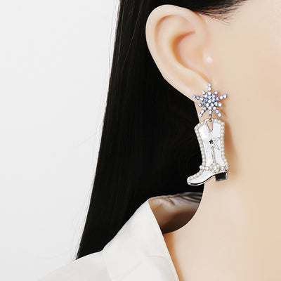 New Punk Exaggerated Martin Boots Earrings with Alloy Rhinestone Inlay