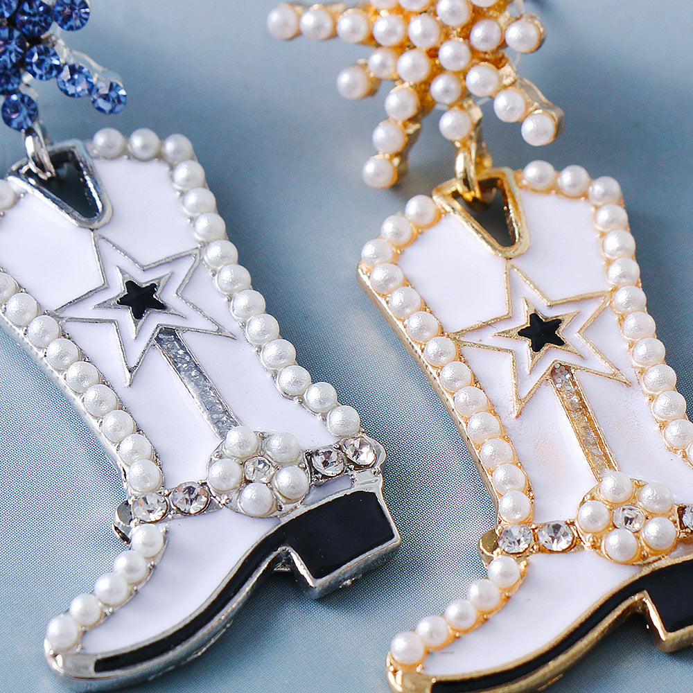 New Punk Exaggerated Martin Boots Earrings with Alloy Rhinestone Inlay