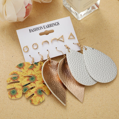 New Retro Creative Geometric Woven Tassel Earrings 6-piece Set