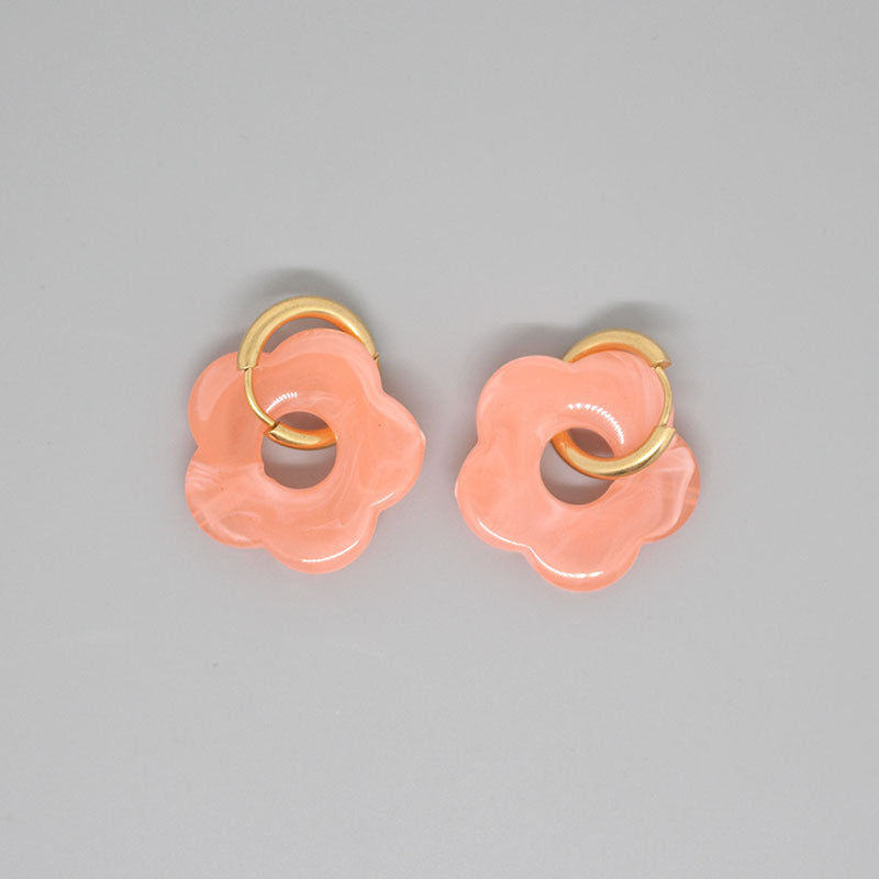 Retro Cute Acrylic Flower Drop Earrings with Metal Hoops