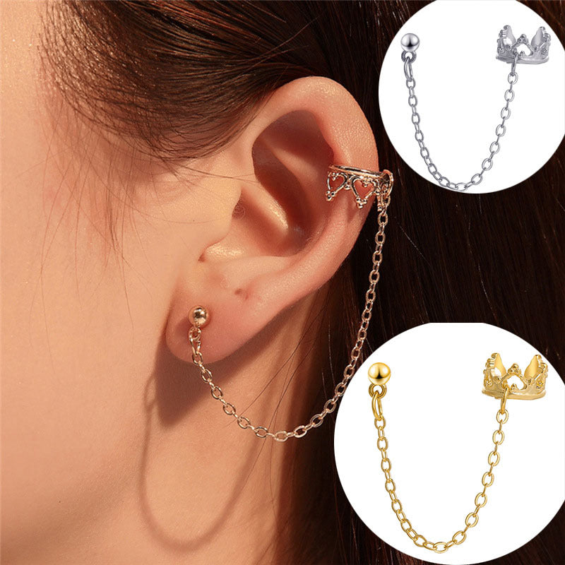 Retro Creative Crown Chain Ear Cuff Earrings for Women