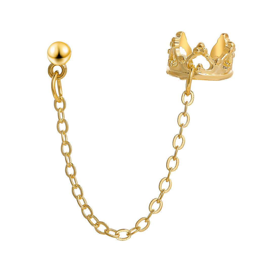 Retro Creative Crown Chain Ear Cuff Earrings for Women