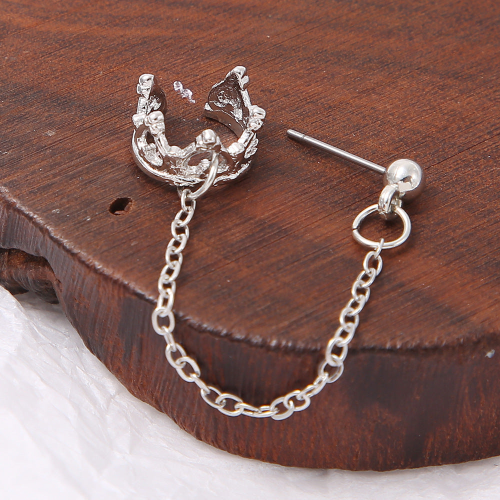 Retro Creative Crown Chain Ear Cuff Earrings for Women