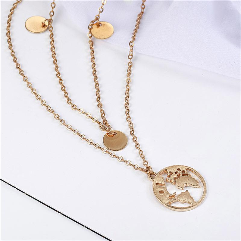 New Round World Map Alloy Necklace NHPF151522