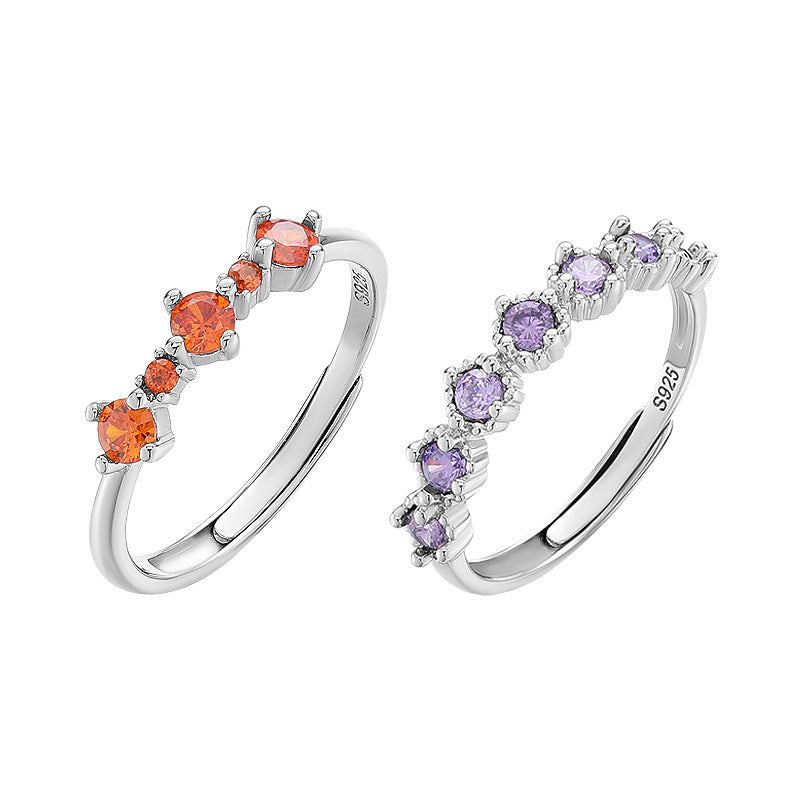 S925 Sterling Silver Colorful Zircon Open Ring for Women