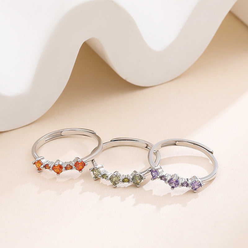 S925 Sterling Silver Colorful Zircon Open Ring for Women