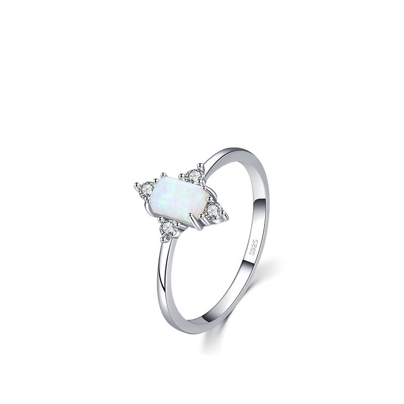 S925 Sterling Silver Retro Opal Inlaid Fashion Ring for Women