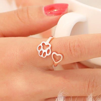 Simple Hollow Dog Paw Open Ring for Women