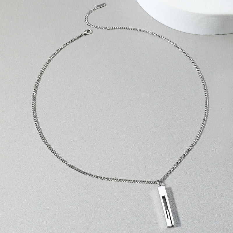 Simple Stainless Steel Pillar Pendant Couple Necklace Chain