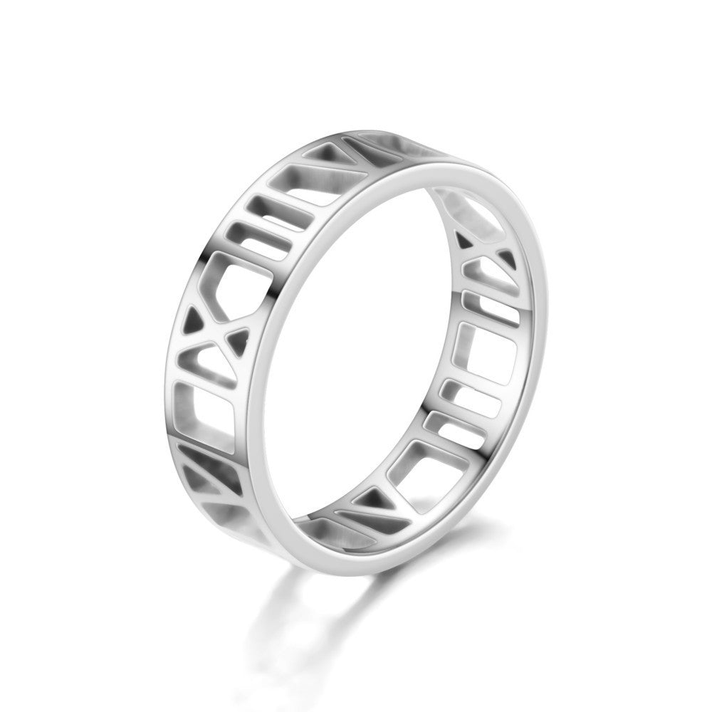 New Simple Stainless Steel Roman Cut Men's Ring