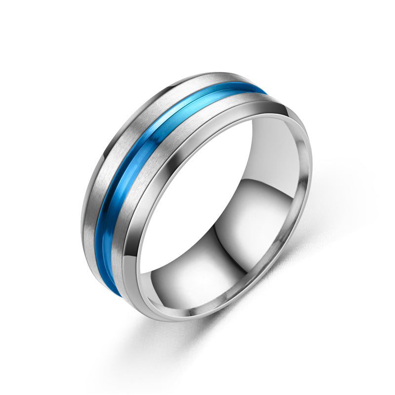 New Simple Titanium Steel Beveled Edge Blue Line Ring