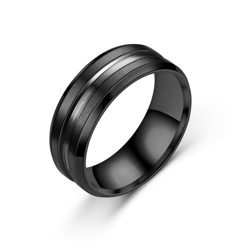 New Simple Titanium Steel Beveled Edge Blue Line Ring