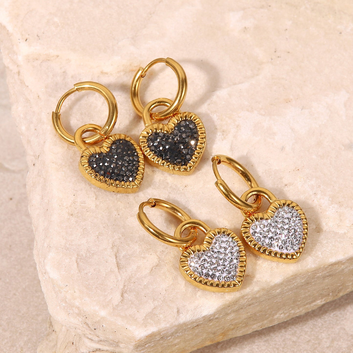 18K Gold Plated Heart Lock Zircon Stainless Steel Earrings