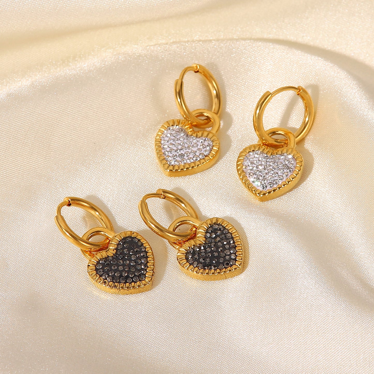 18K Gold Plated Heart Lock Zircon Stainless Steel Earrings