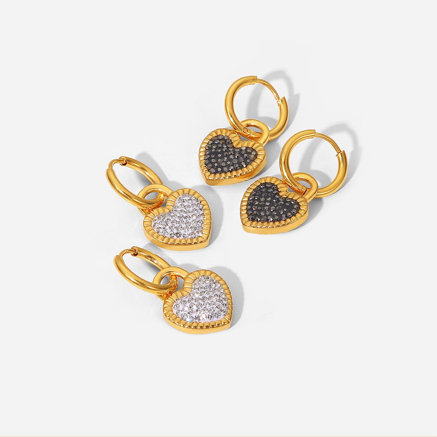 18K Gold Plated Heart Lock Zircon Stainless Steel Earrings