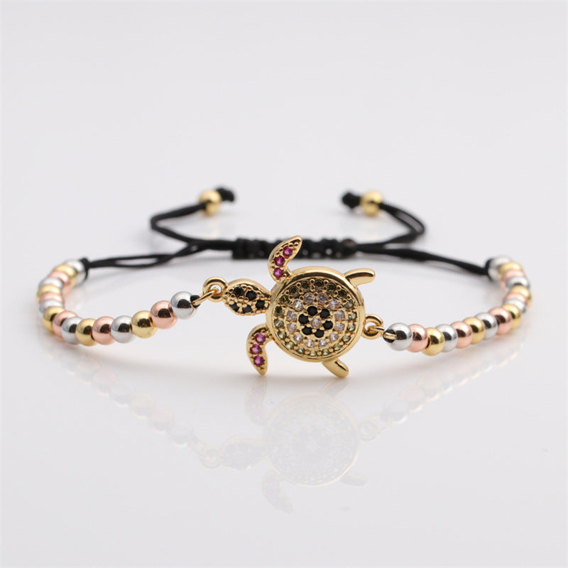 Zircon Inlaid Tortoise Adjustable Copper Beads Bracelet