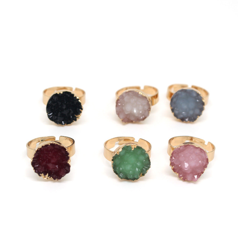 Imitation Natural Stone Adjustable Resin Ring - Round Irregular Design