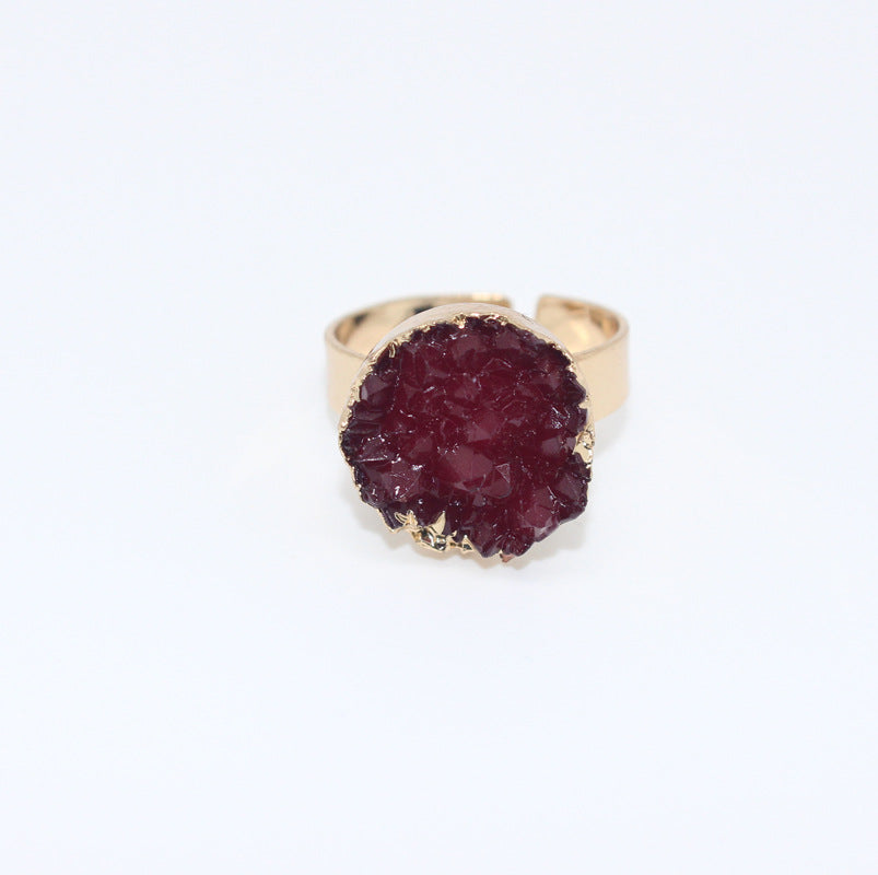 Imitation Natural Stone Adjustable Resin Ring - Round Irregular Design