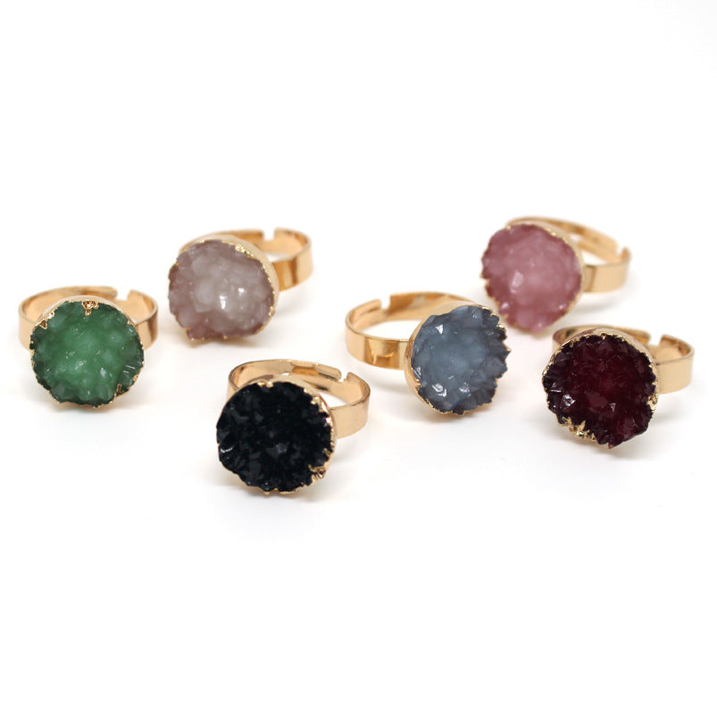 Imitation Natural Stone Adjustable Resin Ring - Round Irregular Design